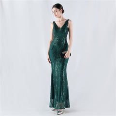 Women Floral Sequin with Cloak Craft Beaded Evening Dress