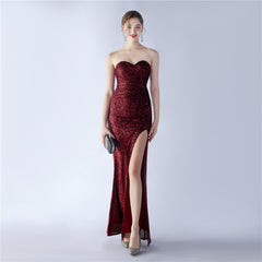 Elegant Retro Tube Top Sequin Evening Dress