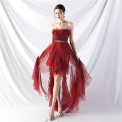 Elegant Feather Floral Sequin Mesh Evening Dress