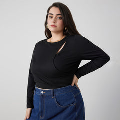 Plus Size Sexy Cutout Slim Long Sleeve Top