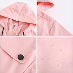 Women Mid Length Windbreaker Hooded Coat