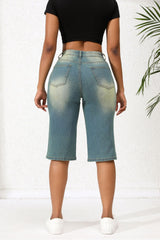 Washed Out Vintage Denim Cropped Straight Loose Shorts