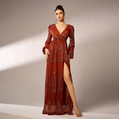 High End Long Sleeve Sequine Cocktail Evening Dress