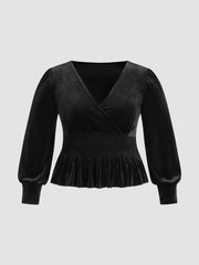 Plus Size Velvet Elegant Slim Long Sleeve Top