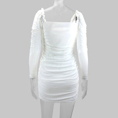 Women Sexy Square Neck Mesh Long Sleeve Party Dress