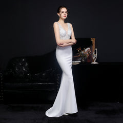 Elegant Lace Diamond Fishtail Evening Dress