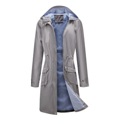 Women Waterproof Hooded Long Casual Trench Coat