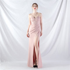 Elegant Boning Corset High End Satin Evening Dress