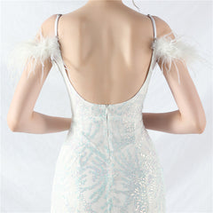 Elegant Ostrich Feather Mesh Sequin Evening Dress