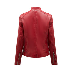 Women Stand Collar Casual Leather Motorcycle Jacket