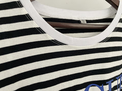 Summer Printed Striped Cotton Short Sleeved T Shirt