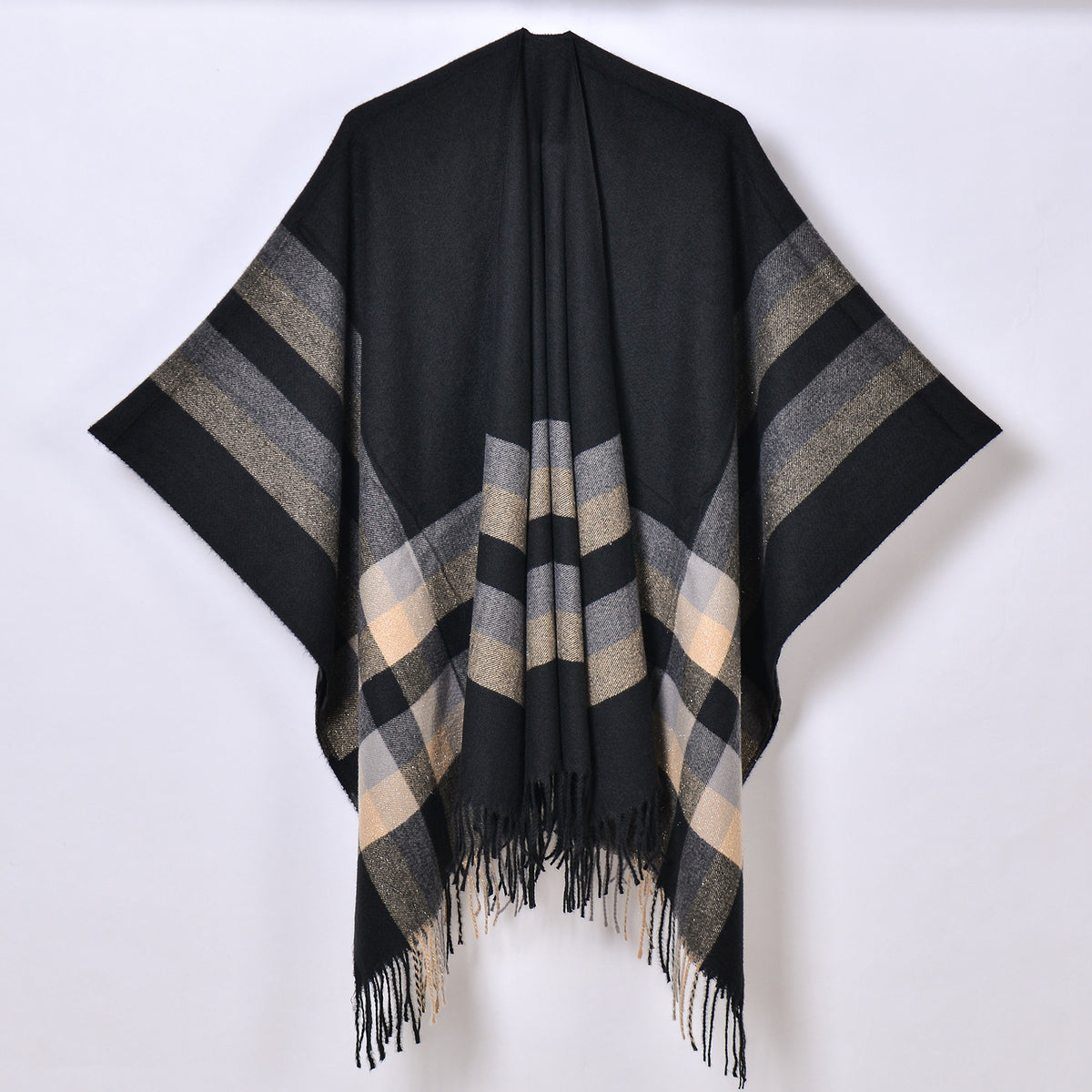 Autumn Winter Silver Striped Plaid Shawl