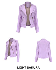 Women Leather Slim Thin Short Jacket