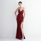 REVCHIC LUXE Elegant Velvet Sequin Sleeveless Maxi Gown