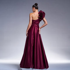 Elegant One Shoulder 3D Decoration Sequin Evening Dress