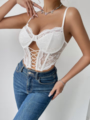 Sexy Cross Cutout Boning Corset Steel Ring Lace Top