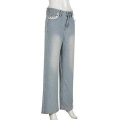 Cool Casual Low Waist Straight Washed Denim Jeans