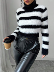 Women Color Block Turtleneck Striped Sweater