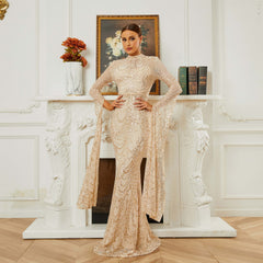 High End Sexy Sequined Long Sleeve Evening Dress