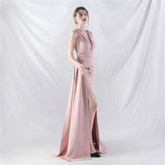 Elegant Satin Folding Beaded Evening Dress