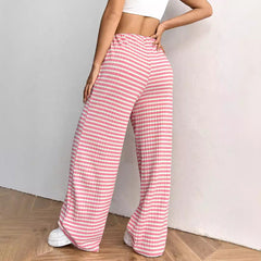 Women Stripe Drawstring Straight Leg Pants