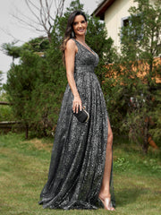 Women Elegant Lace Slim Fit Long Split Evening Dress