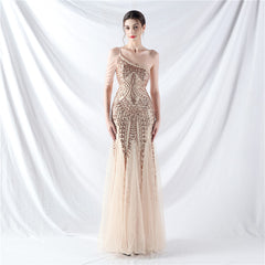 Elegant Beaded Floral Sequin Mesh Evening Dress