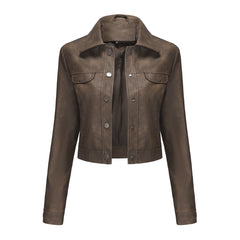 Women Multi Pocket Thin Leather Jacket