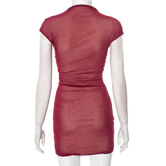 Half Turtleneck Mesh Sleeveless Short Party Dress