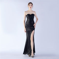 Elegant Retro Tube Top Sequin Evening Dress