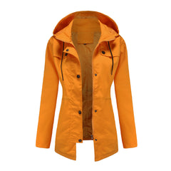 Women Mid Length Windbreaker Hooded Coat