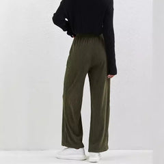 Women Casual Retro Corduroy Elastic Waist Straight Leg Pants