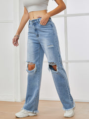 Women Ripped Wide Legs Denim Jeans