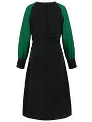 Retro Contrast Color Asymmetric Long Sleeves Dress