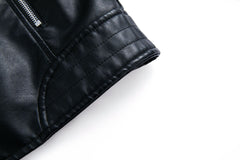 Women Motorcycle Zipper Short Leather Jacket