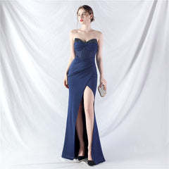 Elegant Beaded Split Rhinestone Evening Dress