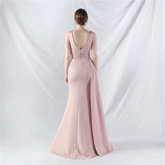 Elegant Satin Folding Beaded Evening Dress