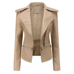 Women Detachable Hem Casual Faux Leather Jacket