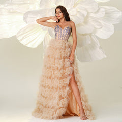 Elegant Rhinestone Strapless Evening Gown