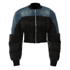 Autumn Winter Denim Stitching Cotton Padded Jacket