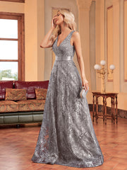 Deep V Plunge Backless Sequin Fishtail Evening Dress