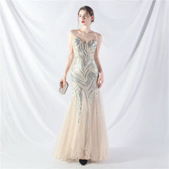 Elegant Sequin Mesh Beaded Evening Dress