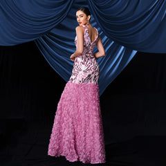 Elegant V neck Sequined Fishtail Evening Dress