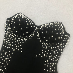 Sexy Pearl Beaded Tube Top Split Formal Dress