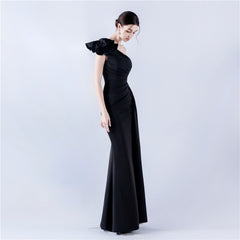 Elegant Leaf One Shoulder Craft Beaded Rhinestone Evening Dress