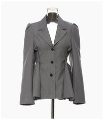 Autumn Gray Backless Lotus Leaf Coat Blazer