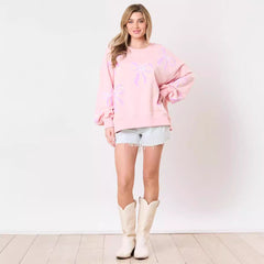 Loose Pullover Bow Ribbon Sequined Sweater