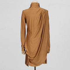 Elegant Stand Collar Pleated Shawl Slim Fit Formal Dress