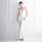 REVCHIC LUXE Elegant V-Neck 3D Floral Sequin Maxi Gown