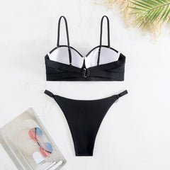 Pure Black Strap Tube Top Low Waist Bikini